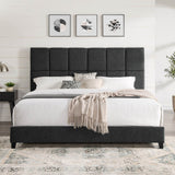 Contemporary Grey Upholstered King Size Platform Bed Frame