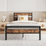 Twin Industrial Metal Wood Platform Bed Frame