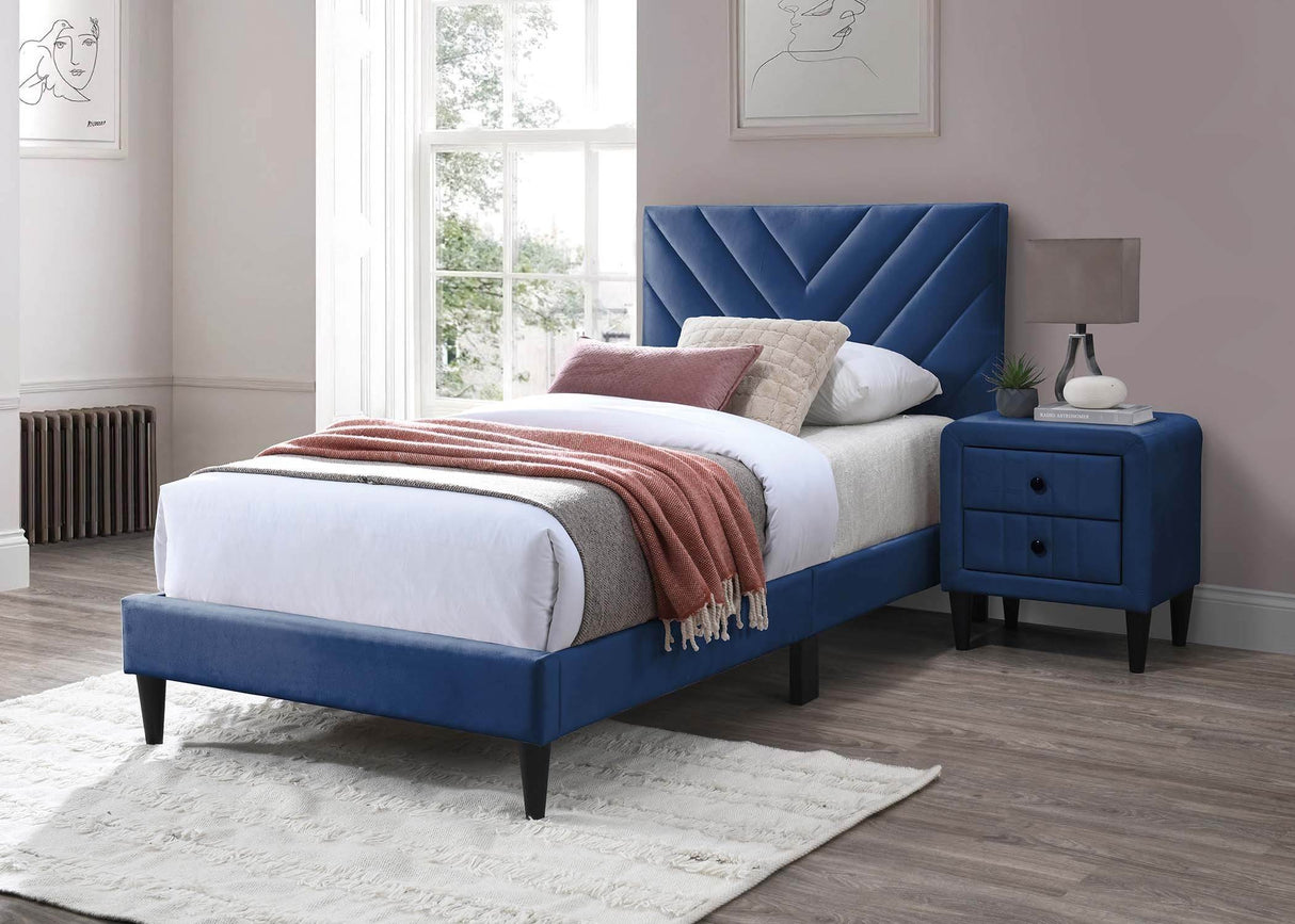 Twin Modern Velvet Upholstered Adjustable Headboard Bed