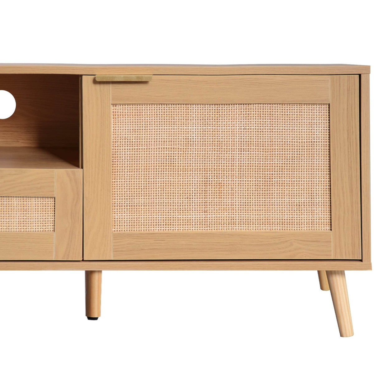 Modern Rattan TV Stand With Storage Cabinets - Sleep Galleria