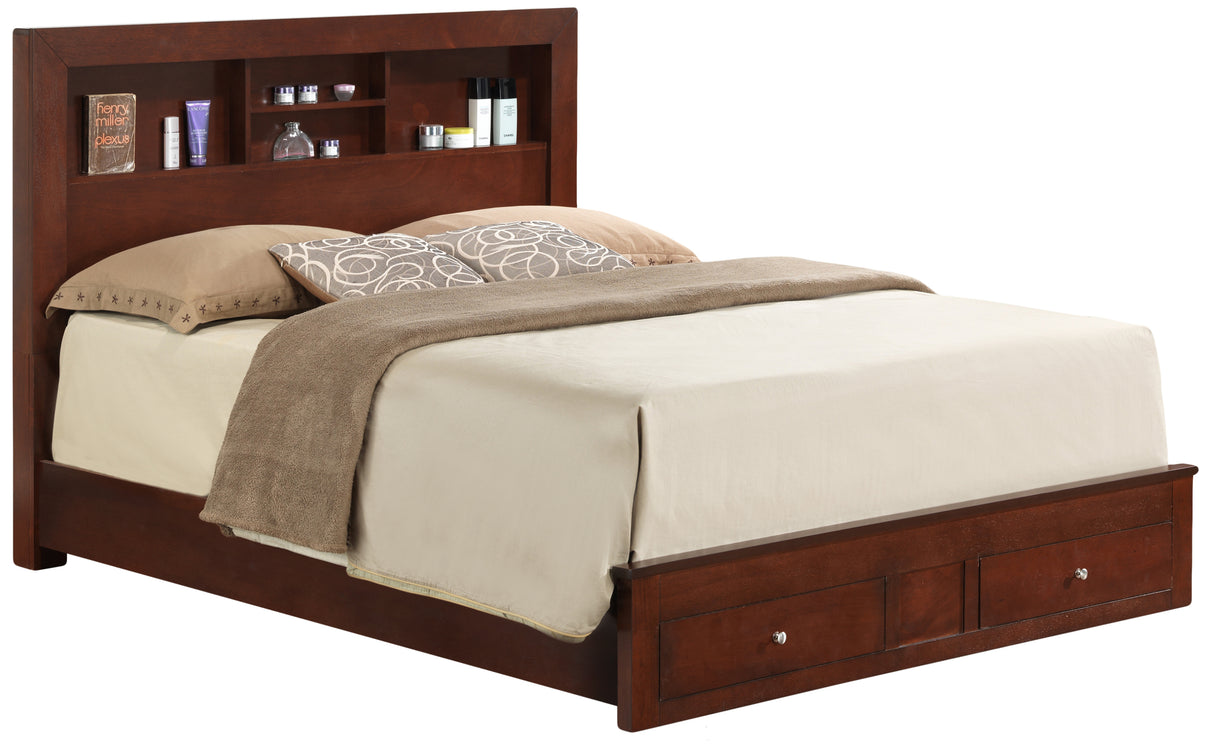 Queen Cherry Storage Bed Frame With Under-Bed Storage