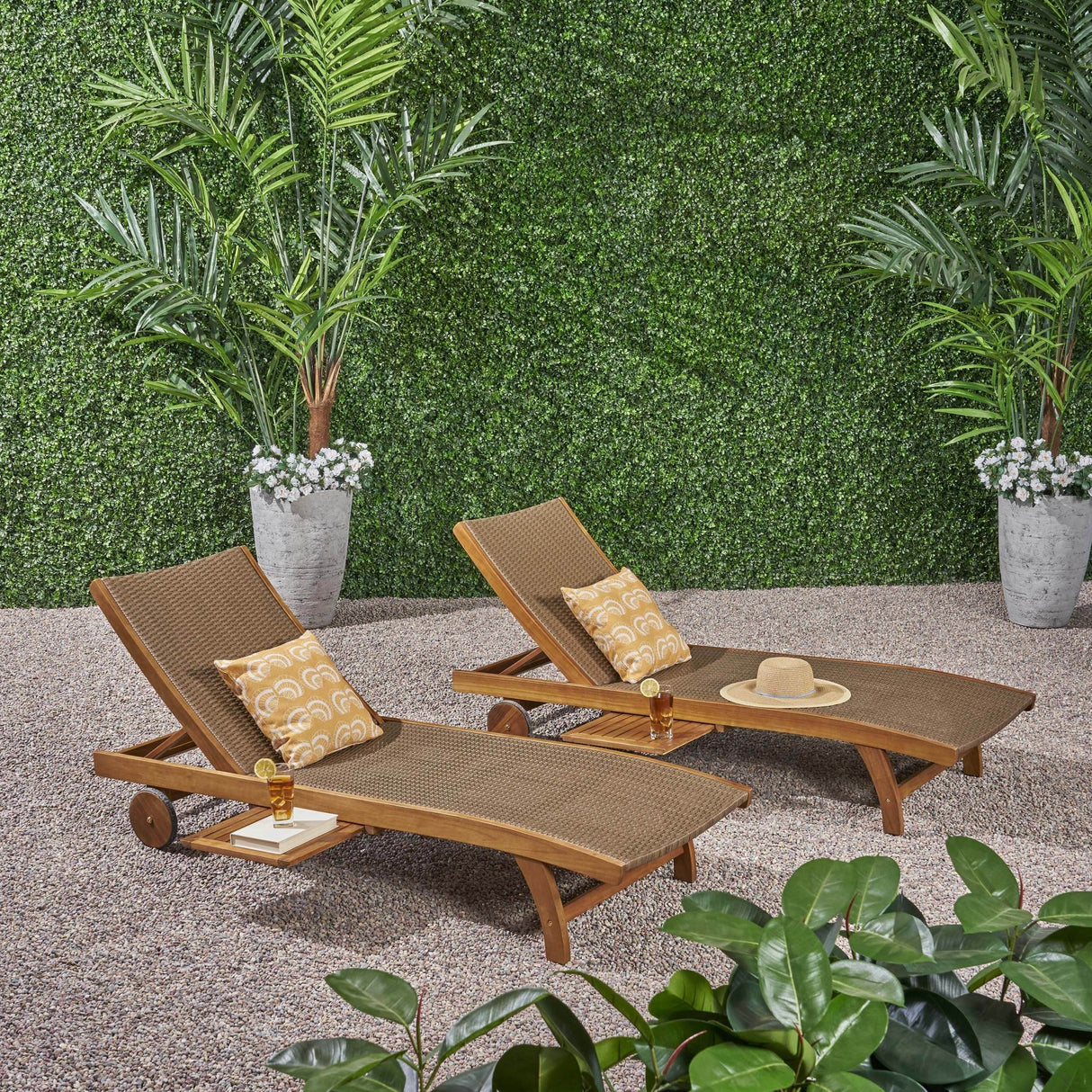 Set of 2 Brown Leather Adjustable Backrest Chaise Lounges