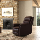 Swivel Glider Recliner With Manual Footrest And Leather Upholstery