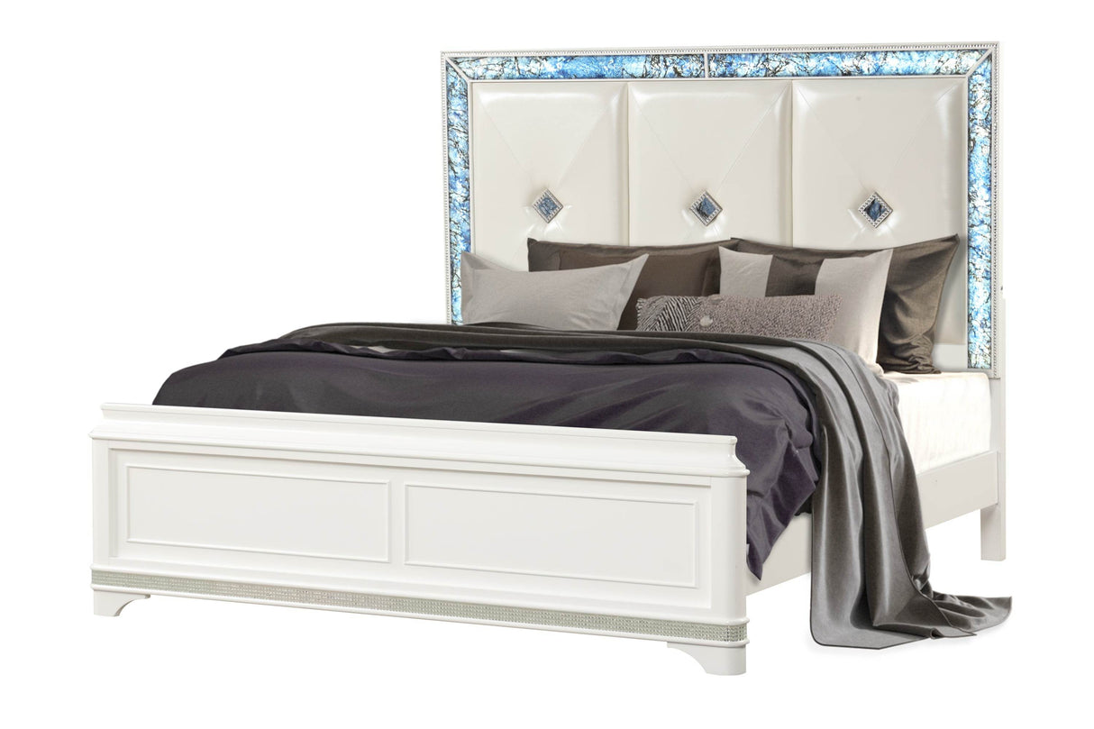 Modern Queen Upholstered Wood Bed With LED Lighting