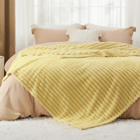 Bedsure Luxury Chunky Corduroy Fleece Sleep Blanket- Ultra Soft, Warm, Cozy Extra Soft Baby Blanket for Sofa, Bed, Nursery Ideal Seasonal Gift Solid Yellow Color,Autumn Lightweight Comforter