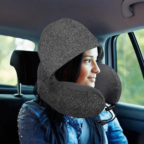 Travel U-Shaped Pillow Memory Foam Hooded Neck Pillow with Storage Bag Portable Sleeping Pillows for Car Office Aircraft Siesta