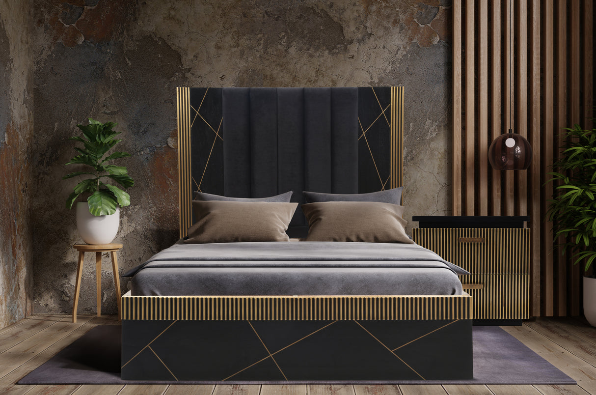 Solid Mango Wood Queen Bed Frame With Brass Accents
