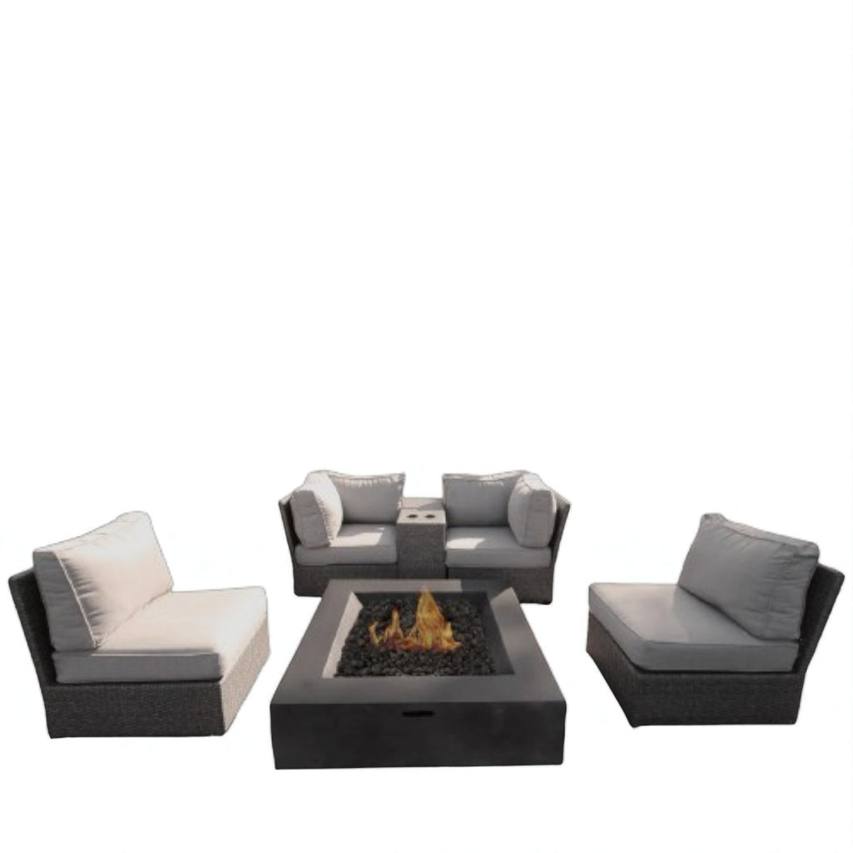 Outdoor Wicker Patio Sectional Seating Set With Fire Pit