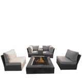 Outdoor Wicker Patio Sectional Seating Set With Fire Pit