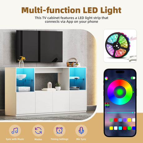 High Gloss White MDF TV Stand With LED Lights - Sleep Galleria