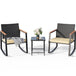Gizoon 3 Pieces Rocking Patio Bistro Set with Anti-Scald Armrest, Outdoor Patio Wicker Furniture Set with Glass Table and Cushion for Garden, Yard, Porch Swing Chair Durable