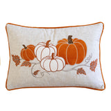 Embroidered Pumpkin Rust Polyester Lumbar Throw Pillow