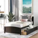 Twin Solid Wood Platform Bed With Two Drawers