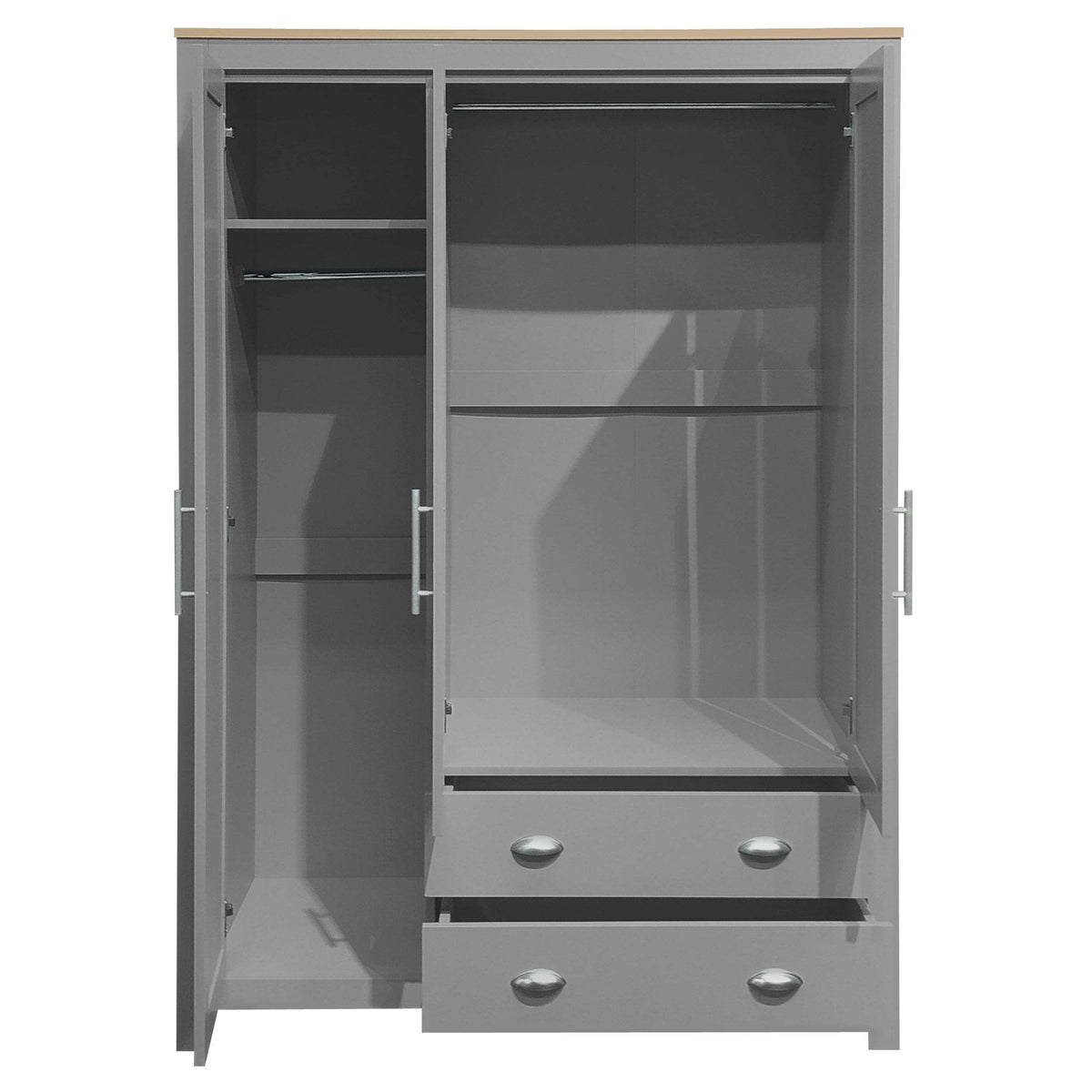 Three Door Gray Pine Wood And MDF Wardrobe