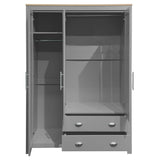 Three Door Gray Pine Wood And MDF Wardrobe