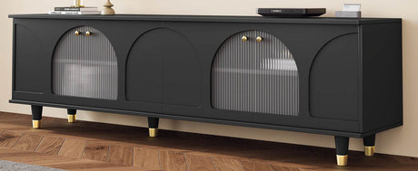 Contemporary Black TV Stand With Fluted Glass Doors - Sleep Galleria