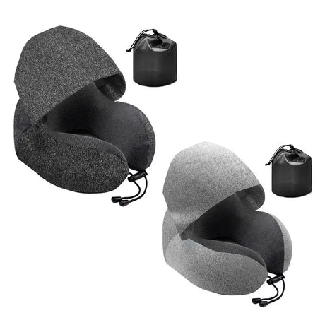 Travel U-Shaped Pillow Memory Foam Hooded Neck Pillow with Storage Bag Portable Sleeping Pillows for Car Office Aircraft Siesta
