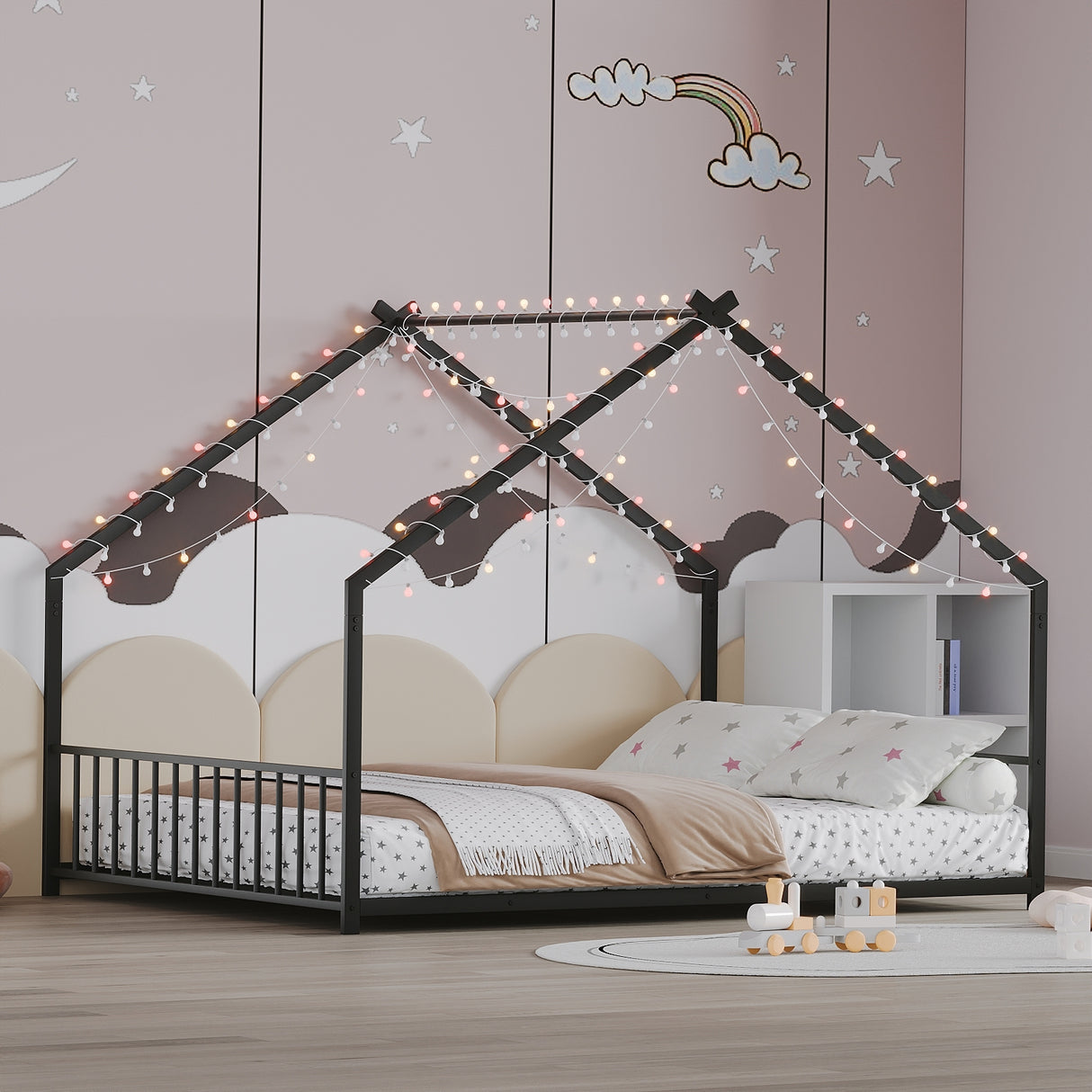 Full Iron Rooftop Bed Frame With LED Lights