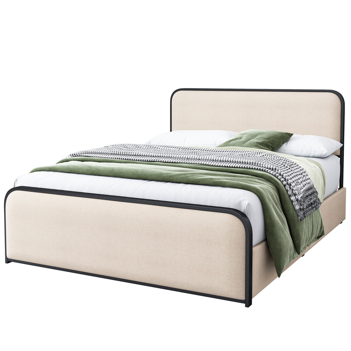 King Modern Metal Upholstered Bed Frame With Storage Drawers