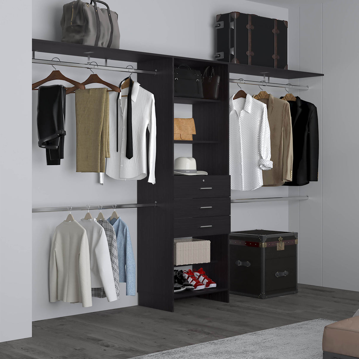 Engineered Wood Closet System With Drawers Shelves
