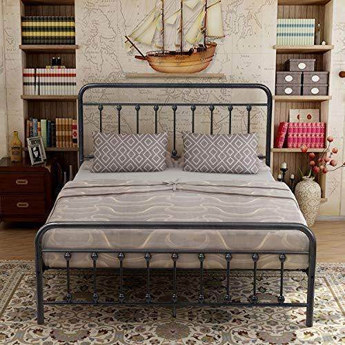 Queen Victorian Style Metal Bed Frame Platform No Box Spring