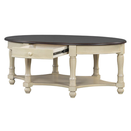 Vintage Oval Coffee Table With Drawer And Storage Shelf - Sleep Galleria