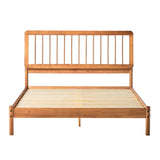 Mid-Century Modern Solid Pine Wood Queen Bed Frame