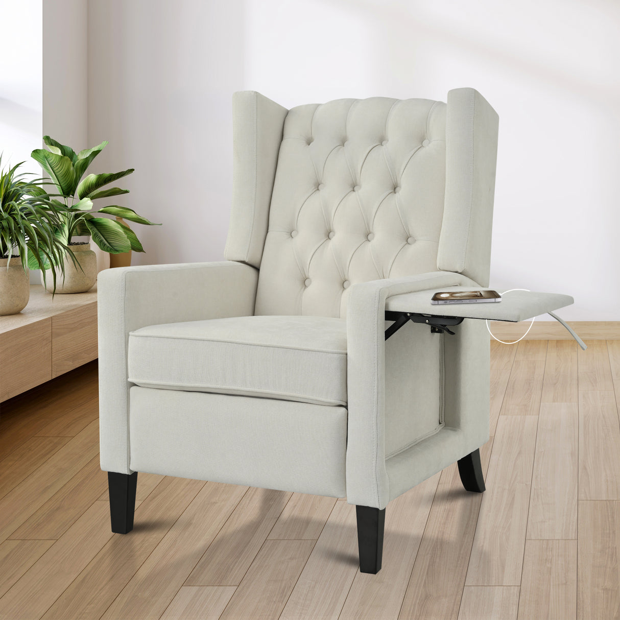 Mid-Century Fabric Pushback Recliner Chair With USB