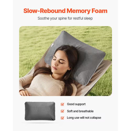 Camping Pillow, Memory Foam Travel Pillow with Double-Sided Cover, Portable Backpacking Pillows with Storage Bag