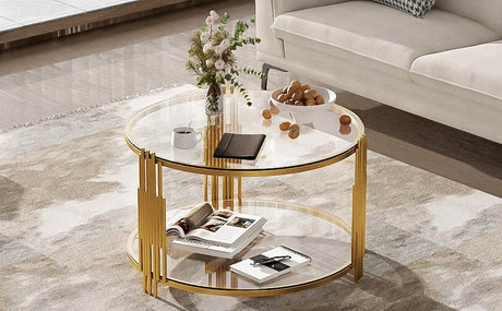Modern Round Tempered Glass Coffee Table With Shelf - Sleep Galleria