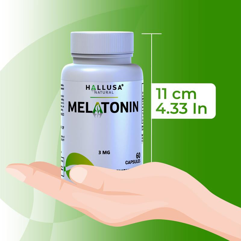 MELATONIN - Melatonin 3 Mg 60 Cap - Sleep Supplement - Dietary Supplement Restful Sleep - Deep Sleep - Relaxation - Focus Factor - Hallusa Natural