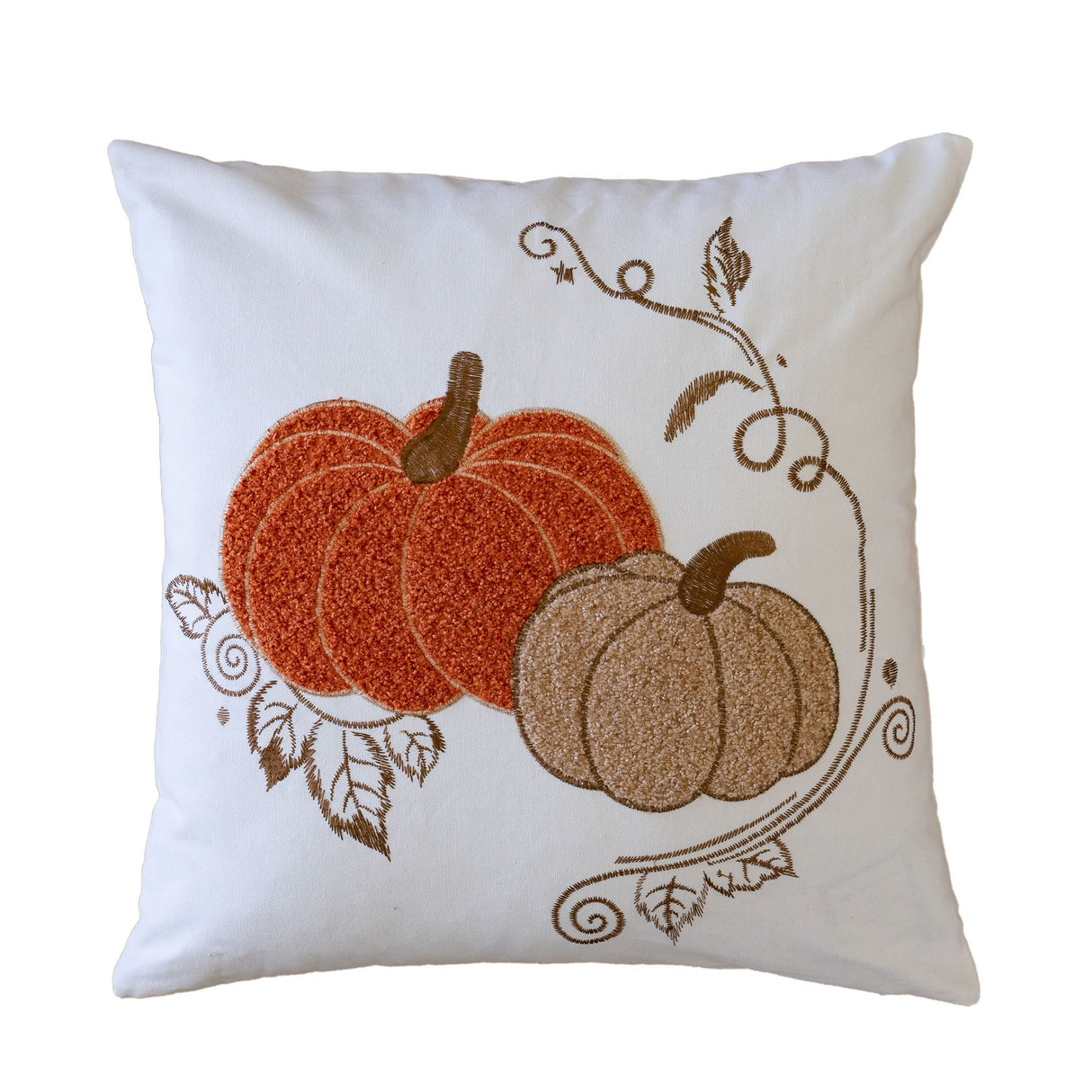 Pumpkin Embroidered Rust Cotton Throw Pillow 20x20 Inch
