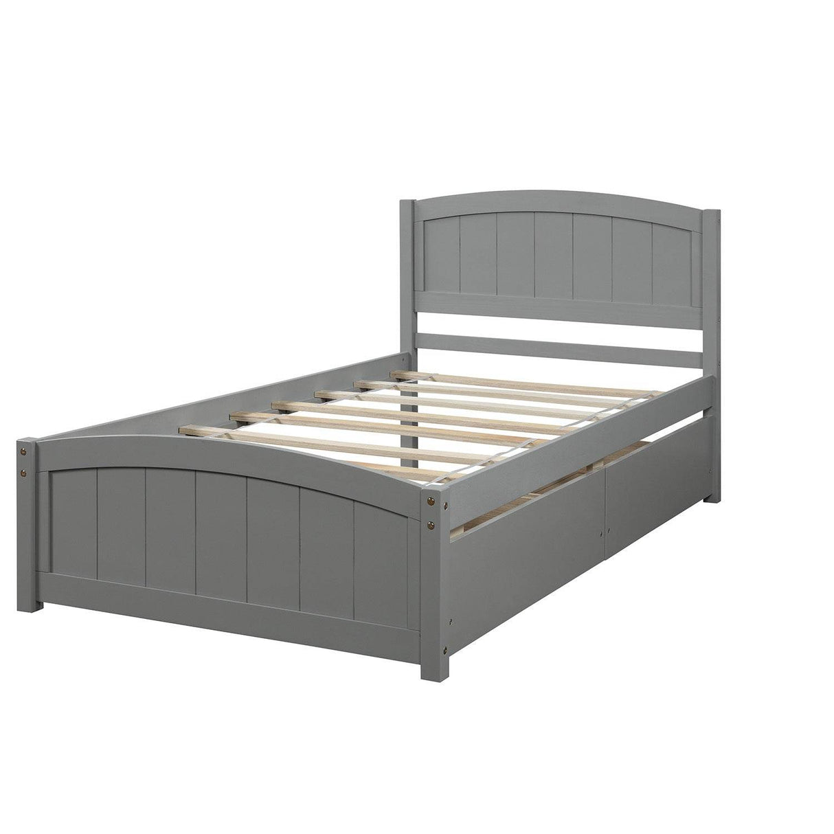 Twin Minimalistic Solid Pine Wood Platform Bed With Drawers