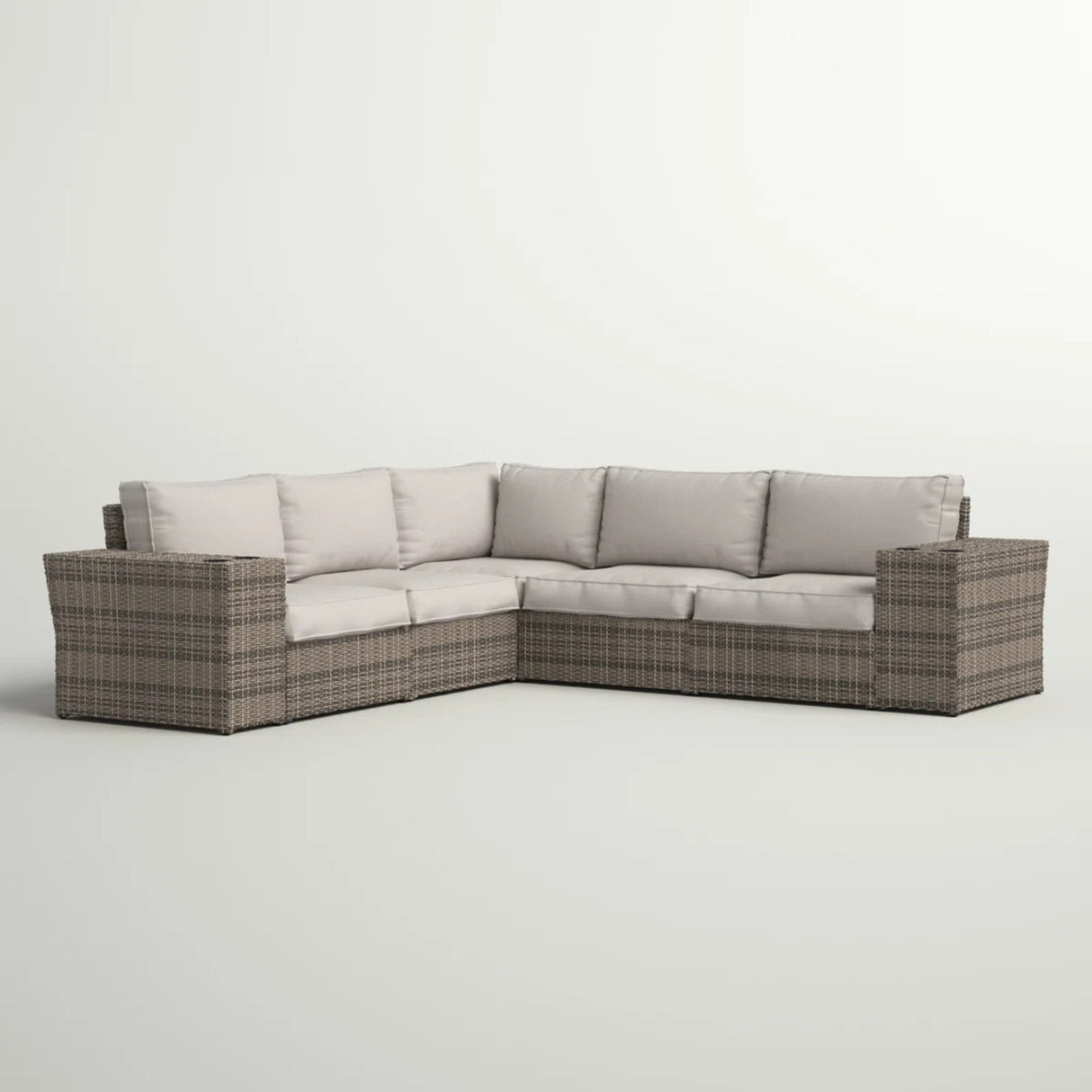 102-Inch Grey Wicker Outdoor Patio Sectional With Cushions