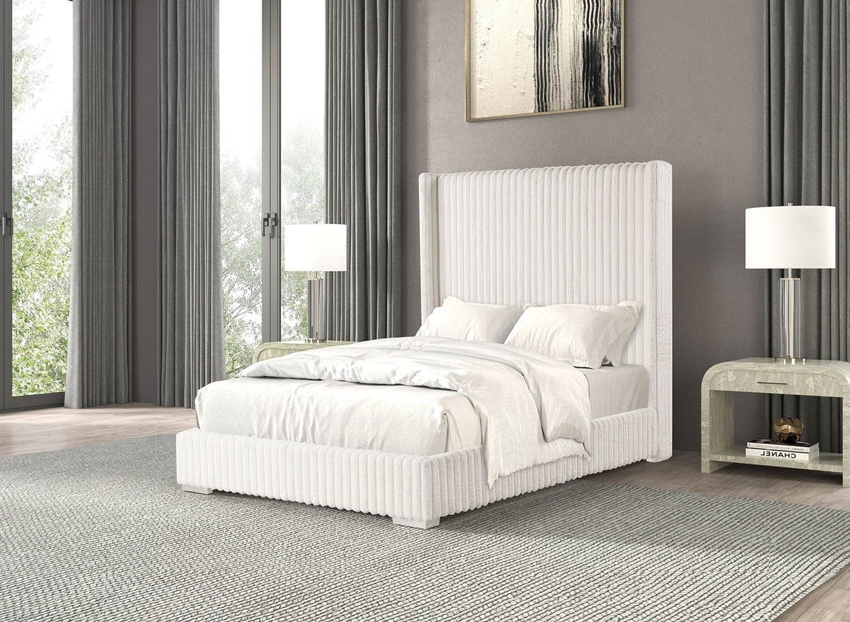 Contemporary White Fur Chenille Fabric Twin Bed Frame