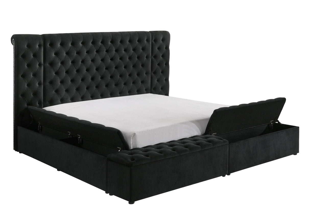 Black Velvet Tufted King Bed Frame With Storage