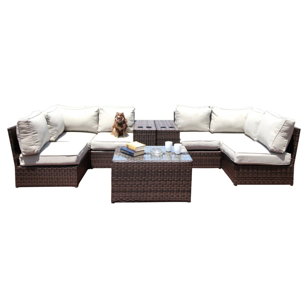 Espresso Weatherproof Outdoor Wicker Seating Set With Cushions