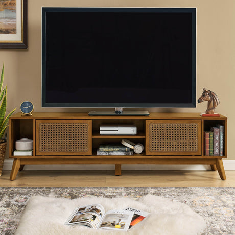 Mid Century Modern Solid Wood Rattan TV Stand - Sleep Galleria