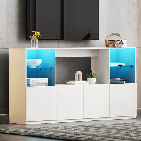 High Gloss White MDF TV Stand With LED Lights - Sleep Galleria