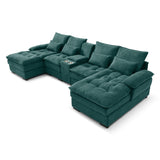 Modern Linen U-Shaped 6-Seat Sofa With Console