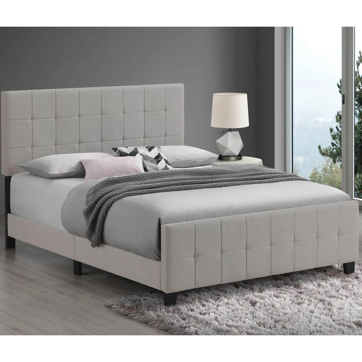 Queen Beige Tufted Upholstered Contemporary Panel Bed