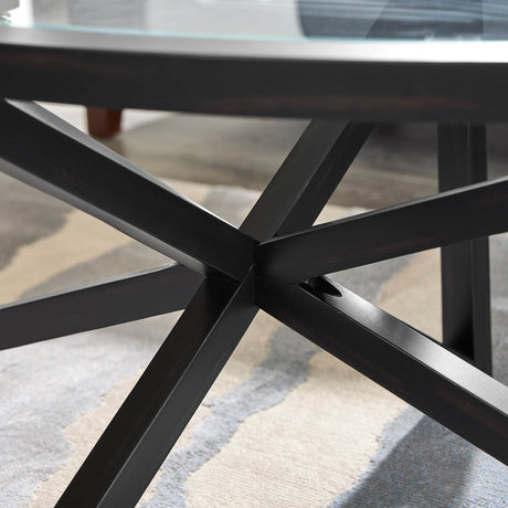 Modern Round Tempered Glass Coffee Table With Wood Base - Sleep Galleria