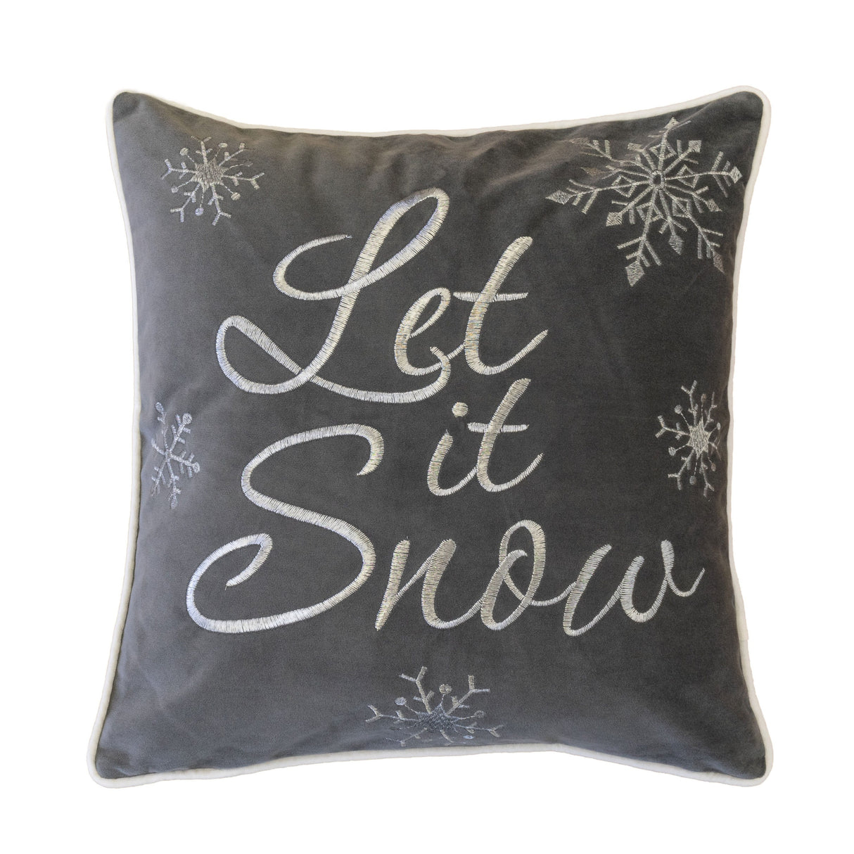 Let It Snow Embroidered 20x20-Inch Cotton Throw Pillow