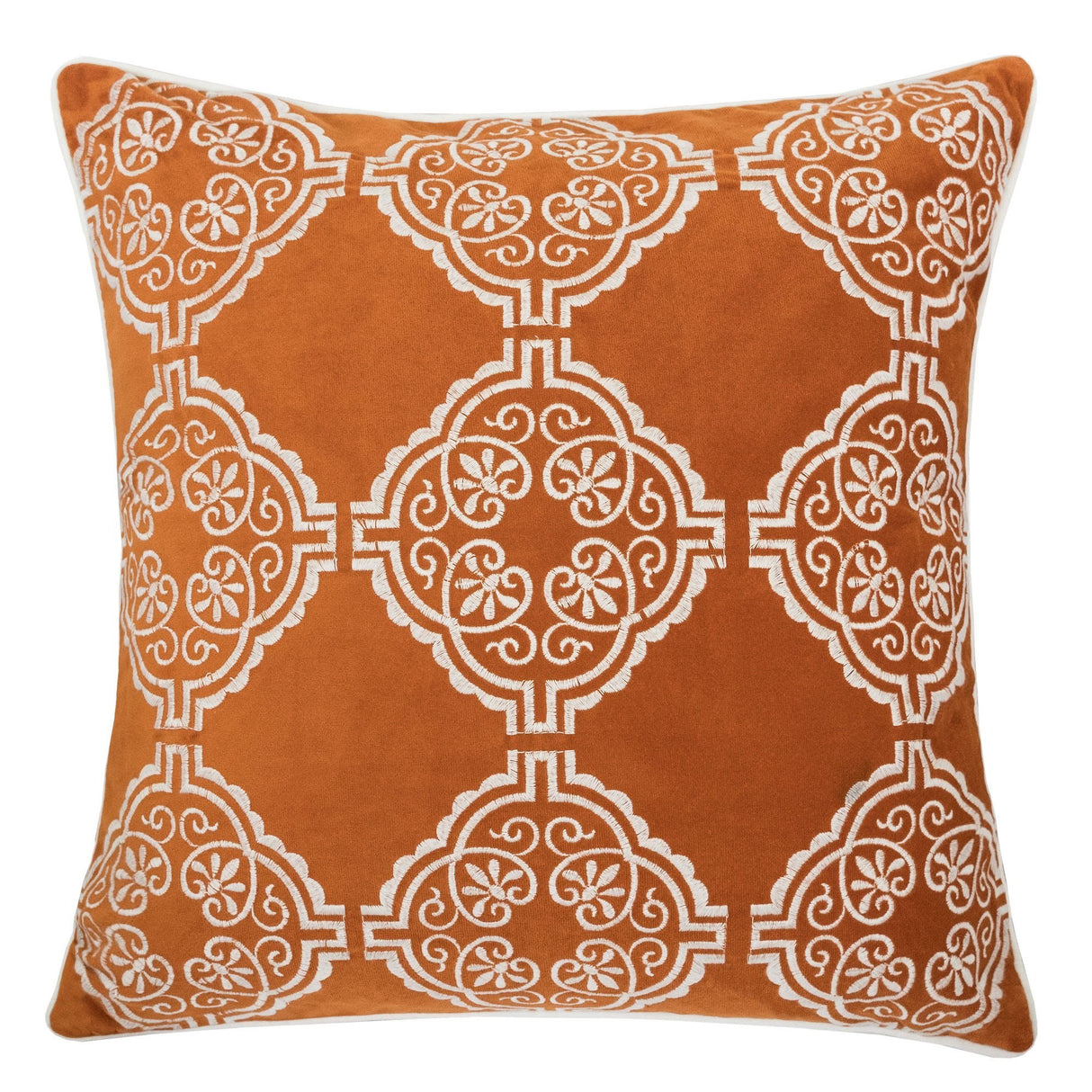 Burnt Orange Damask Embroidered 20x20 Inch Throw Pillow
