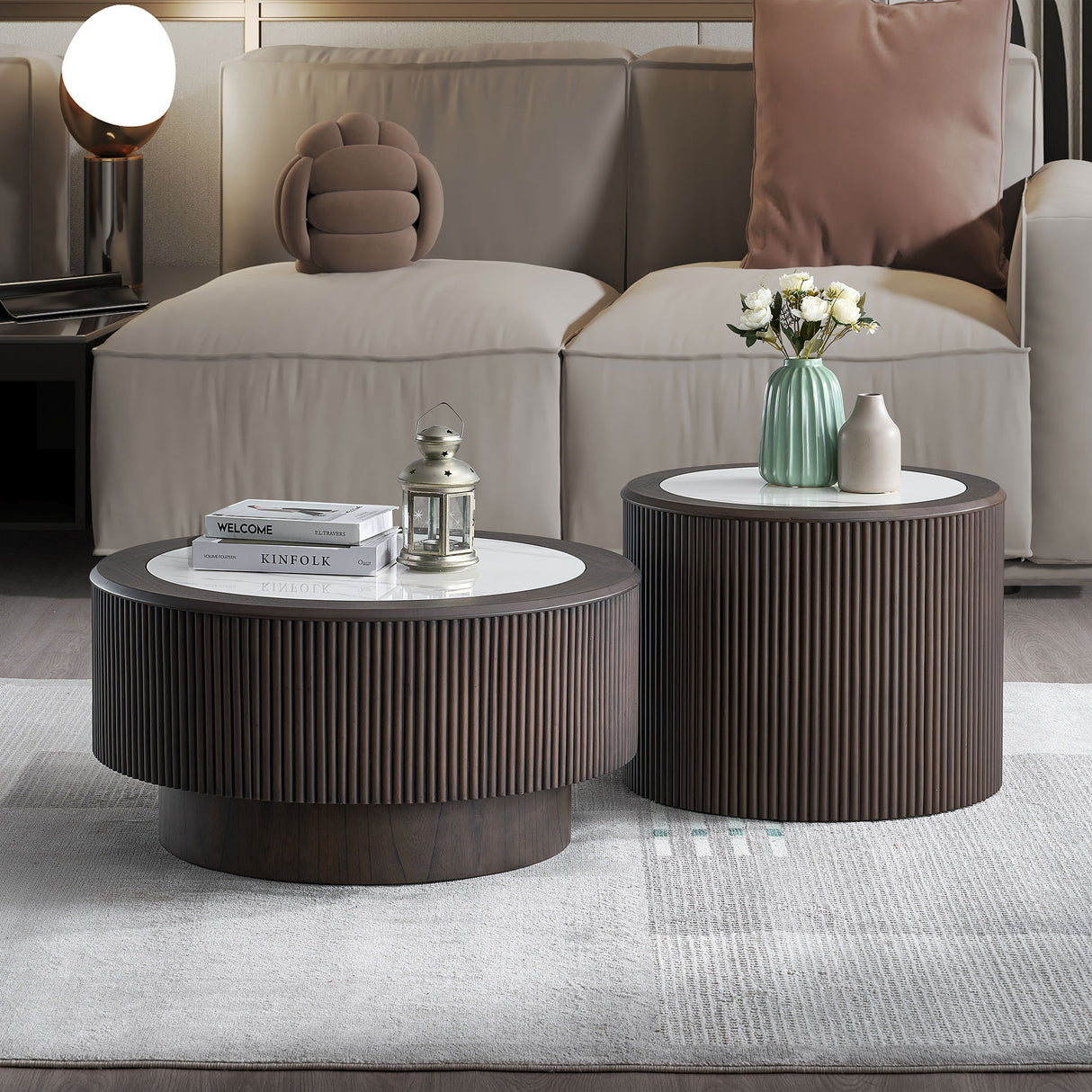 Modern Faux Marble Pattern MDF Coffee Table Set