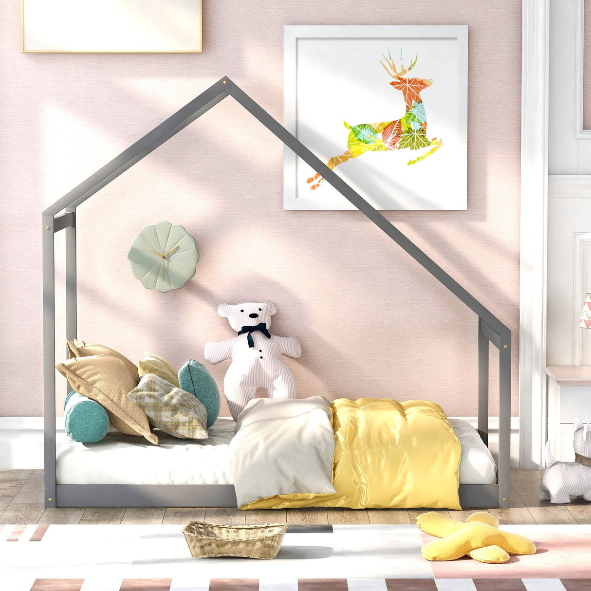Twin Solid Wood Kids House Bed Frame