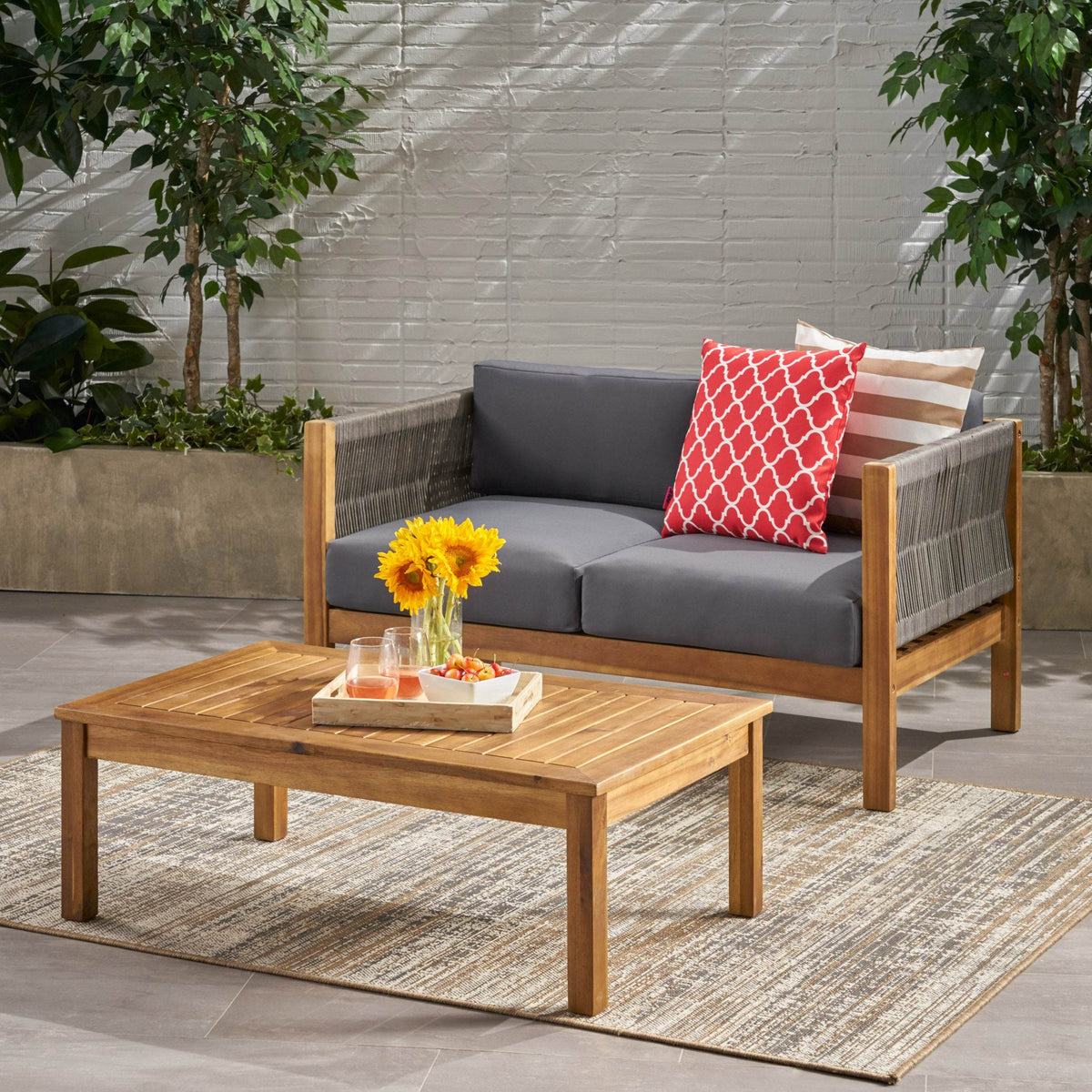 Acacia Wood Patio Loveseat And Coffee Table Set