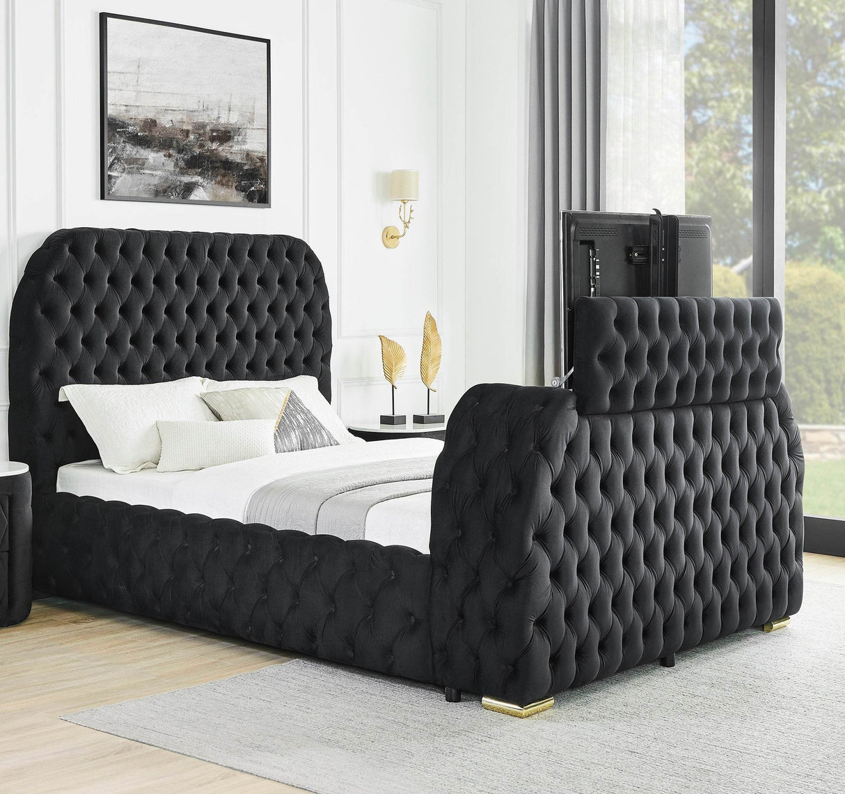 Ultra-Modern Queen Bed With Fireplace And TV Lift
