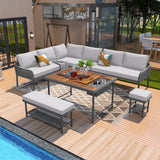 6-Piece Grey Woven Rope Outdoor Sectional Furniture Set