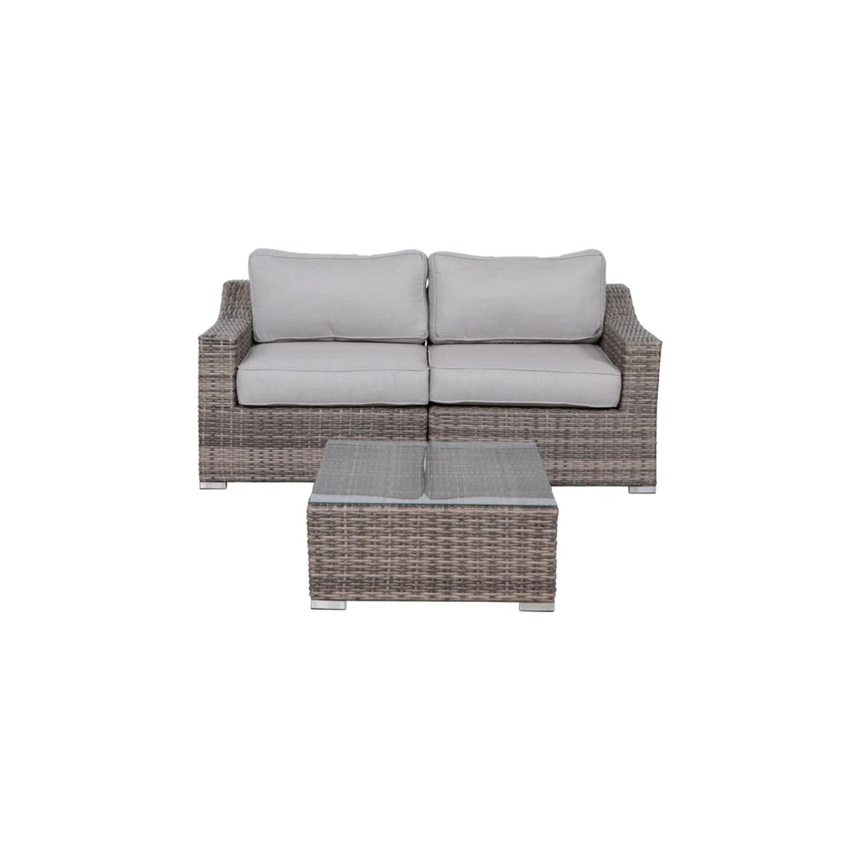 Modern Gray Wicker Outdoor Loveseat Seating Set With Cushions